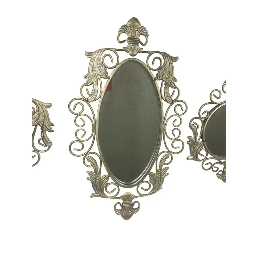Vintage Set of 3 Silver Metal Home Interior Wall Mirrors